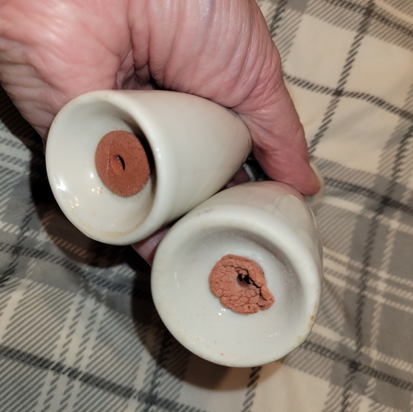 Vintage White Gray Teal Porcelain Mid Century Salt and Pepper Shakers Set of Two - Picture 5 of 5